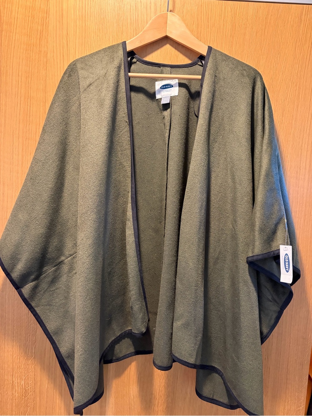 Old Navy Olive Green Poncho with Black Trim